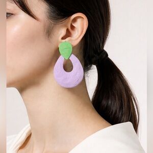 NWT Make A Wish Clay Earrings Handmade Purple Dangle Green Stud Charity